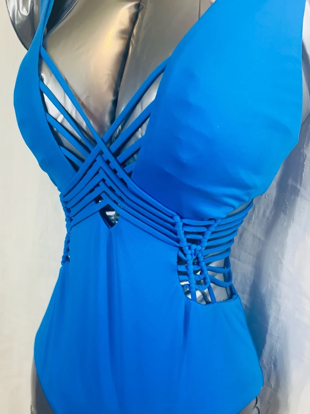 Michael Kors Cobalt Strappy Deep-V One-Piece Swimsuit
